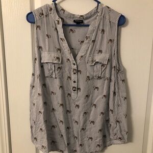 Torrid White and Blue Striped Sleeveless Blouse with Elephant Print